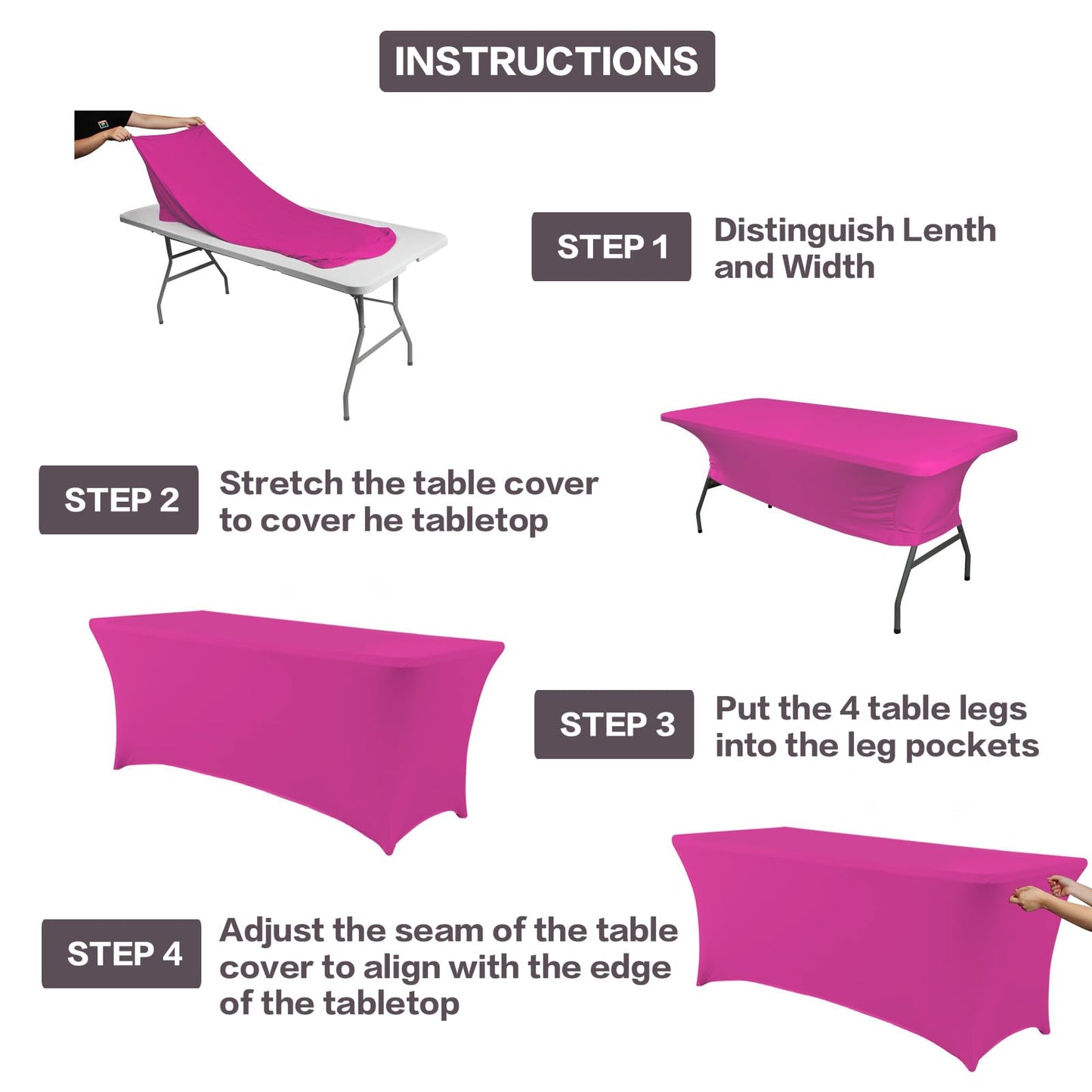 IVAPUPU 4FT Table Cloth for Rectangular Fitted Events Stretch Fuchsia Table Covers Washable Cover Spandex Tablecloth Protector for Party, Wedding, Cocktail, Banquet, Festival