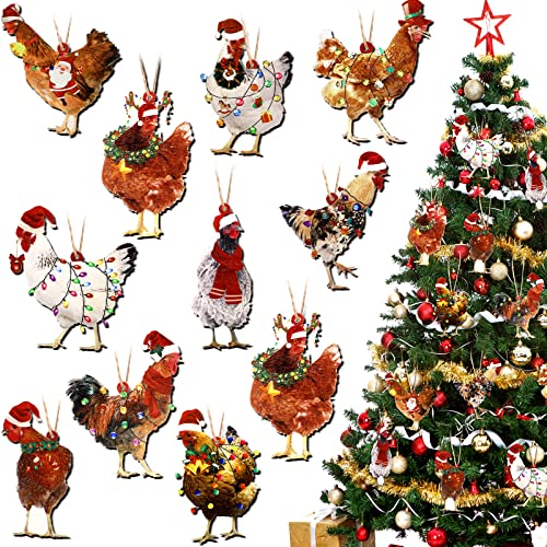 Amyhill Chicken Christmas Ornaments - 30 Pcs Wooden Tree Decorations (Variation: Chicken)