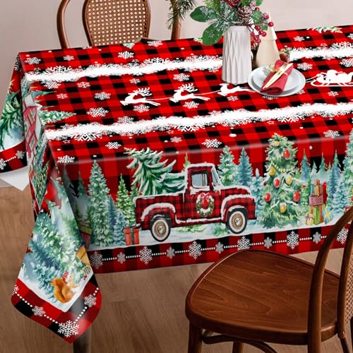 Cusugbaso Red Christmas Tablecloth 60x104 Inches - Holiday Decor for Dining & Outdoor