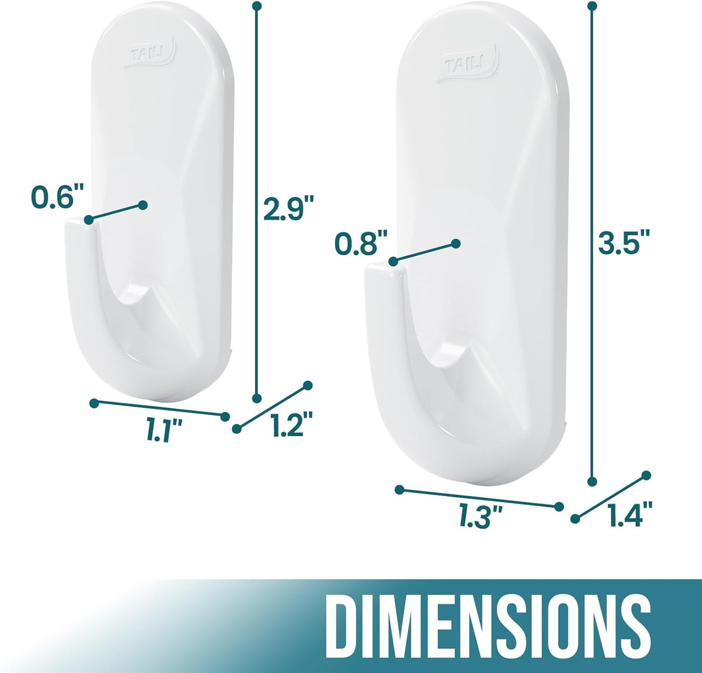 TAILI Heavy-Duty Sticky Hooks - No Damage Utility Hooks for Painted Walls | Removable & Reusable, 5 lb Capacity