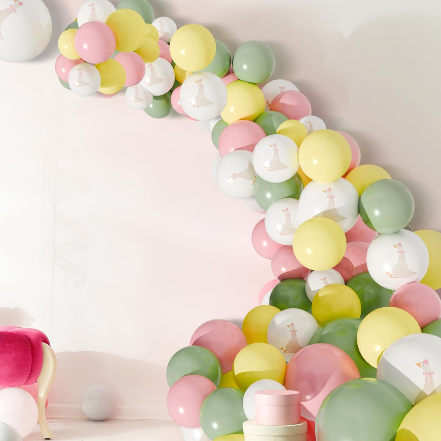 Motionchic 60 Pcs Bow Goose Balloons Set, 12 Inch Pastel Pink Latex Balloons One Silly Goose Birthday Party Decorations Baby Shower Decor(Pink)