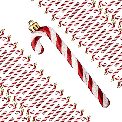 Rtteri 60Pcs Glitter Candy Cane Ornaments Red for Christmas Tree Decorative Set (Red, 14 cm each)