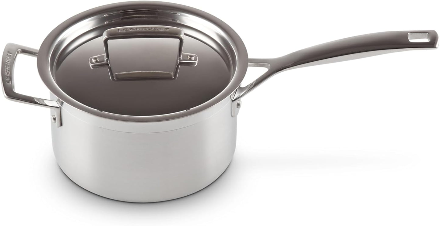 Le Creuset Stainless Steel Saucepan - Classic 3-Ply Design, 3 Quart Capacity