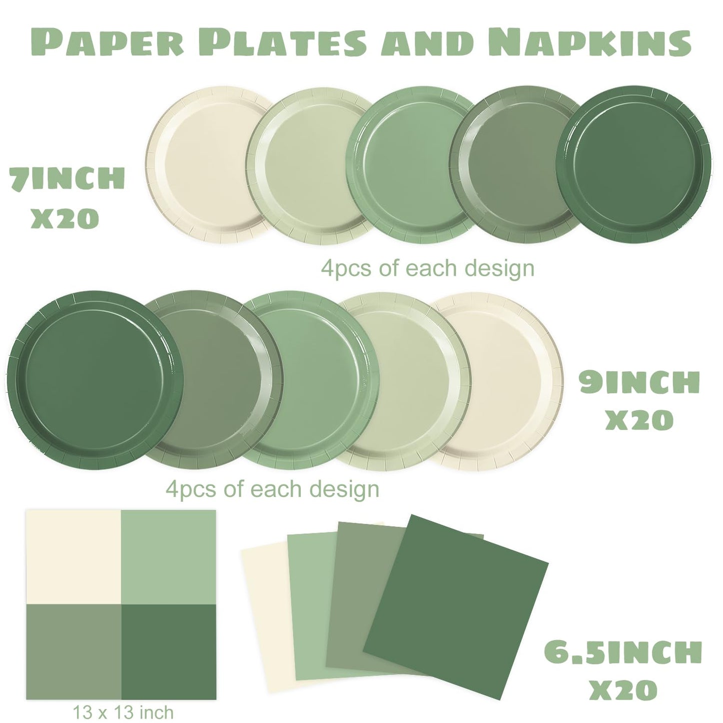 Oigco 60 PCS Sage Green Paper Plates, Sage Green Birthday Decorations, Gradient Plates and Napkins for Birthday Wedding Bridal Baby Shower Party Supplies