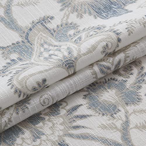 Semi Sheer Jacobean Floral Curtain Set - Blue Grey 52"W x 84"L, Pack of 2