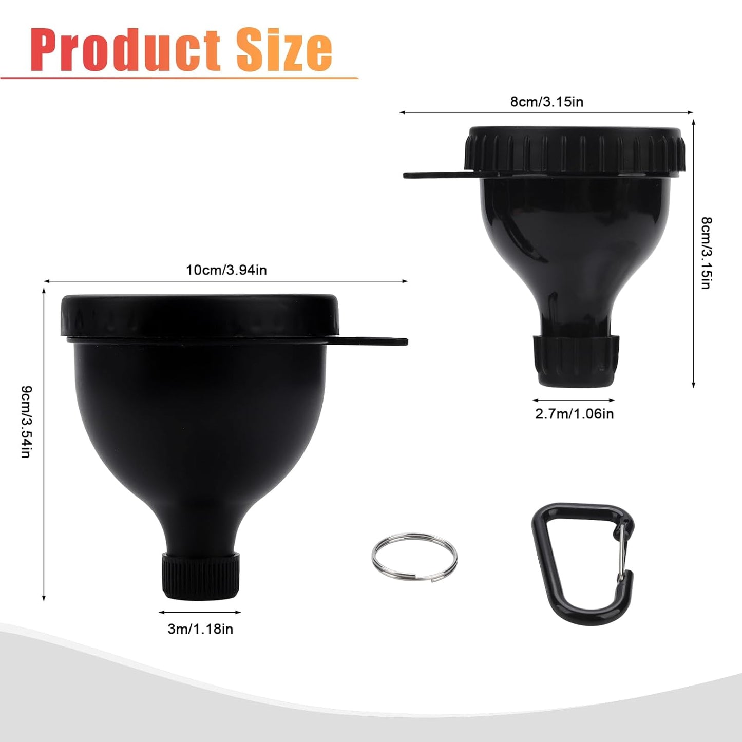 Skiennix Protein Powder Container - Convenient 50ml Funnel for Water Bottles & Shakers | 2-Pack (Black)