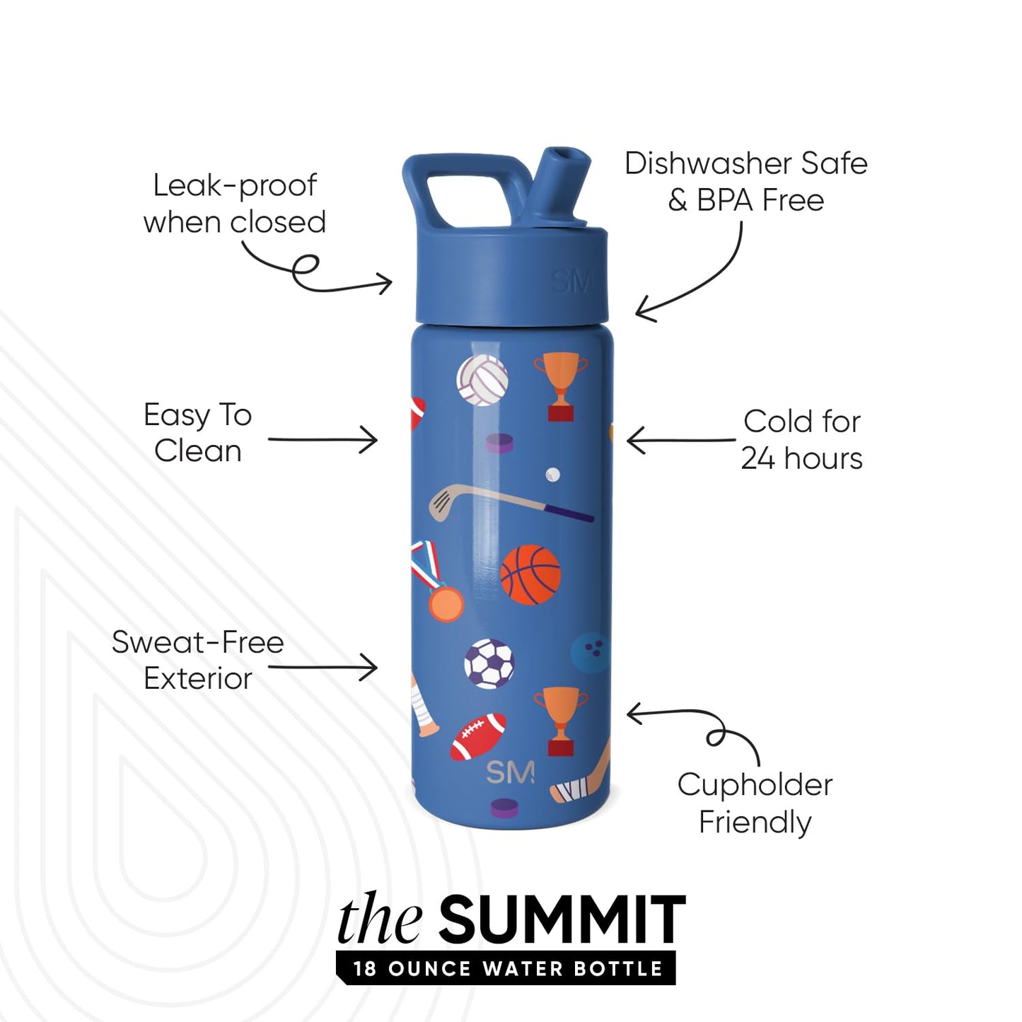Simple Modern Kids Summit Water Bottle with Straw Lid | 18oz Stainless Steel Cup Insulated Tumbler for Toddlers, School | Sports Balls