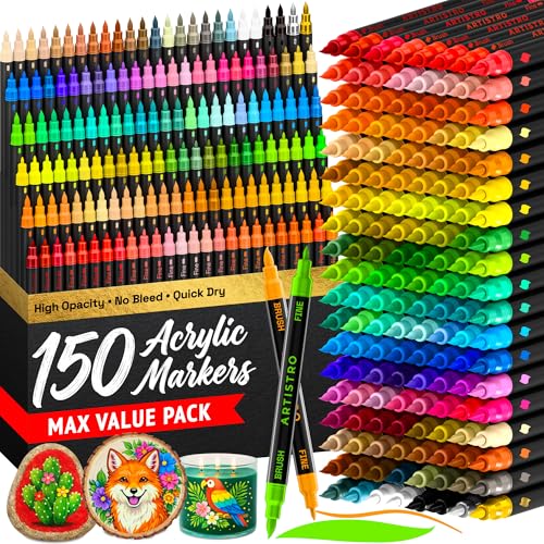 ARTISTRO 150 Acrylic Dual Tip Glass Marker Pens Set - Perfect for Wine Glasses