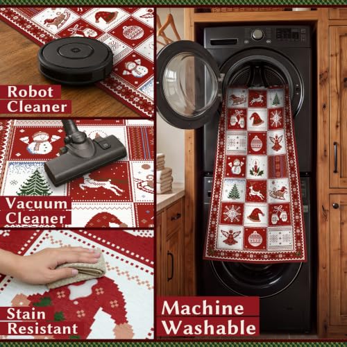 Olacotta 3' x 5' Christmas Rug - Red/White Tree & Reindeer Pattern, Machine Washable