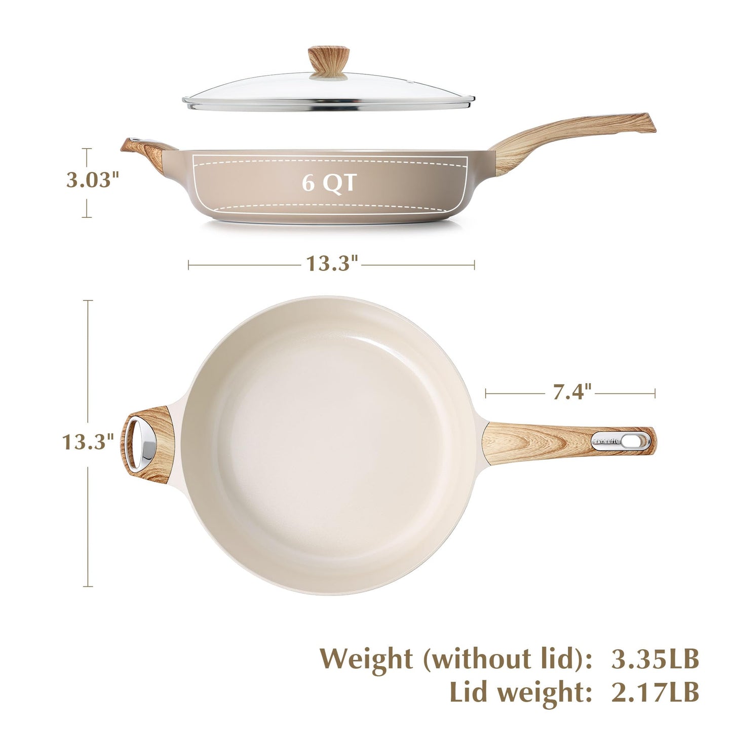 SENSARTE Ceramic Nonstick Frying Pan Skillet with Lid, 13.3 Inch Large Deep Frying Pan, 6 QT Saute Pan, Induction Pan, Healthy Non Toxic Cooking Pan with Helper Handle, PFOA PFAS PTFE Free