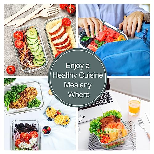 Grey Glass Meal Prep Containers Set with Airtight Locking Lids - 10 Pack