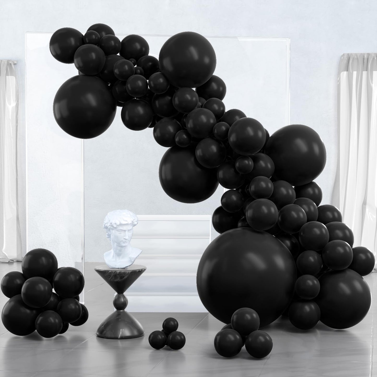 PartyWoo Black Balloons 127 pcs Different Sizes Pack of 36 18 12 10 5 Inch Matte Black Latex Balloon Arch Kit Garland for Graduation Halloween New Year Anniversary Birthday Party Decorations Black-Y18