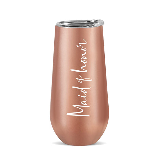 Ugiftcorner Maid of Honor Gifts Bridesmaid Cup for Wedding Champagne Flute Bachelorette Proposal Gifts for Bridesmaid Stainless Steel Tumbler with Lid Rose Gold 6 oz