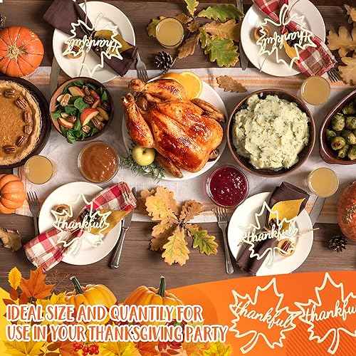 12 Pcs Thanksgiving Maple Leaf Pumpkin Wooden Plate Decor Grateful Wood Cutouts Fall Autumn Thankful Blessed Favour Gather Party Place Card Table Settings Signs for Farmhouse Dining Table