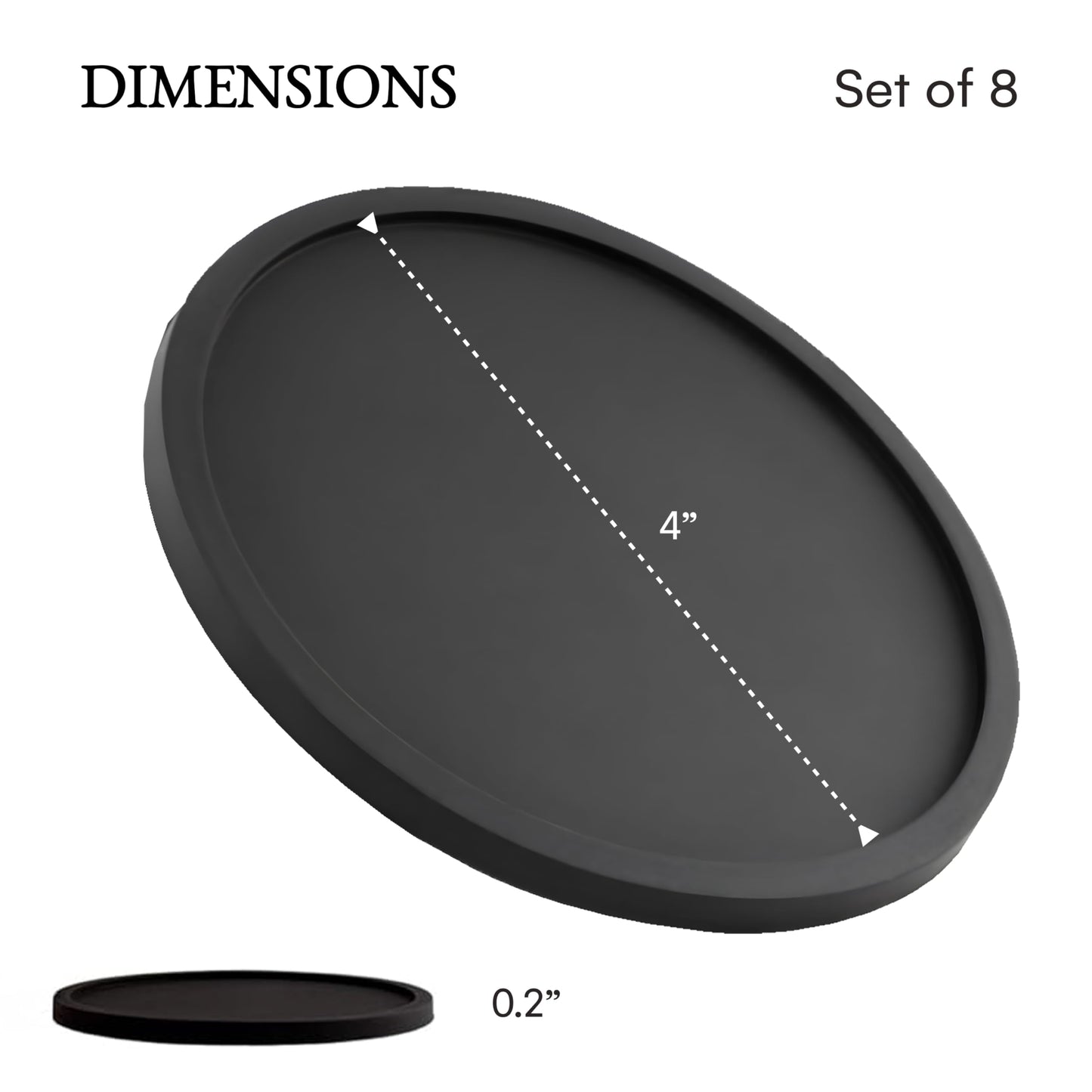 Set of 8 Silicone Coasters by Barvivo - Durable Slip Resistant Drink Coasters for Coffee Tables, Mugs, Wine Glasses and Cocktails - Dishwasher Safe with Raised Lip for Tabletop Protection - Black