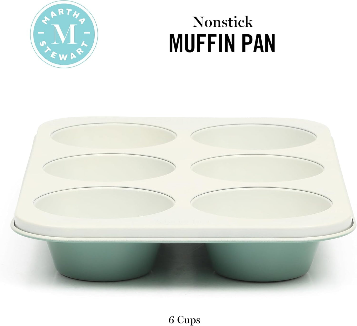 Martha Stewart Gallen Nonstick Carbon Steel Muffin Pan - 6 Cup Teal Bakeware for Perfect Muffins & Cupcakes