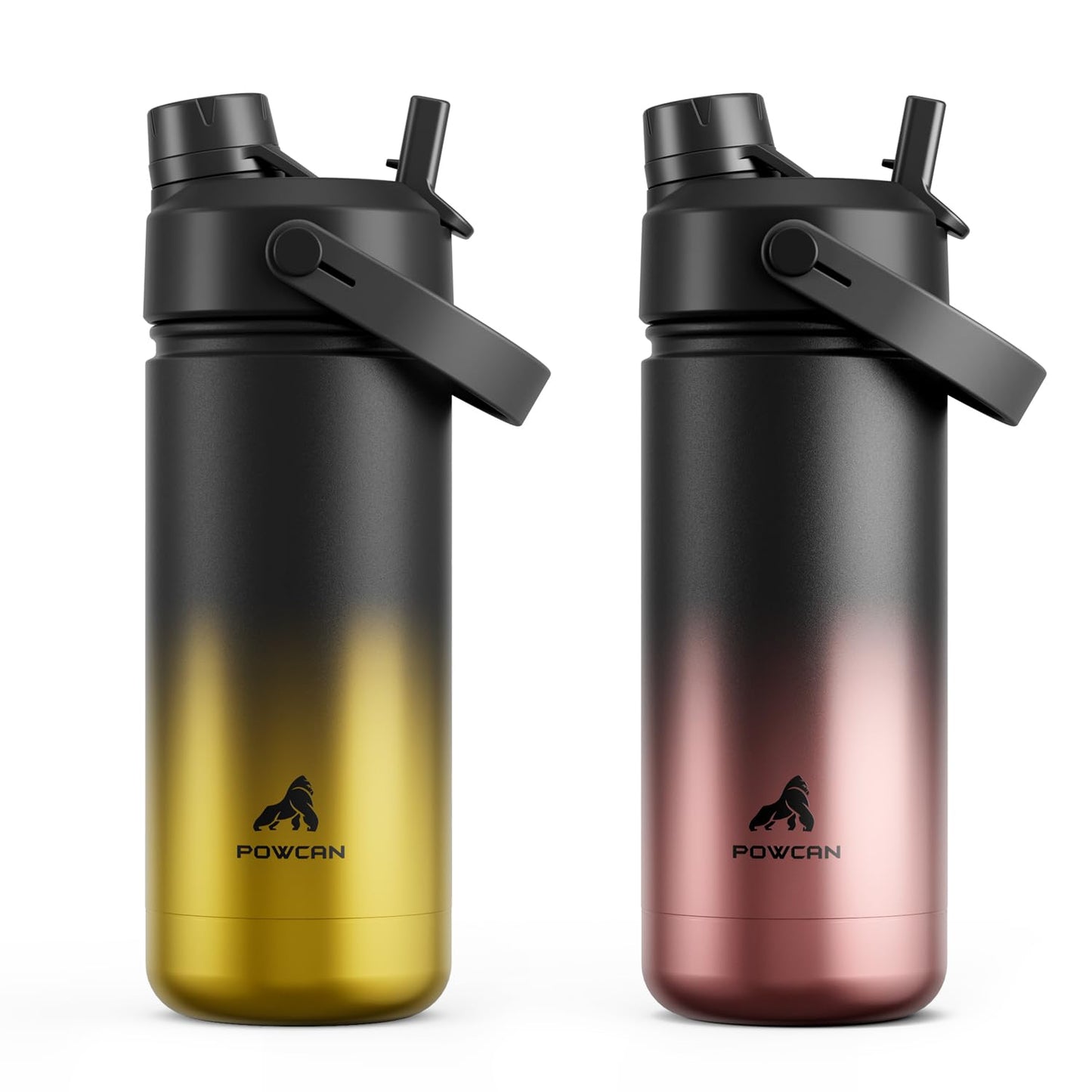 POWCAN 2 Pack 18 oz Kids Insulated Water Bottle for School: Leakproof, 2-in-1 Straw Spout Lid, BPA-Free, Keep Cold 24 Hrs, Stainless Steel Cup for Sports, Travel, Gift for Girls Boys Daughters Sons