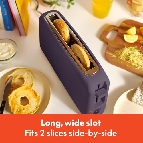 Bella 2 Slice Slim Toaster - 6 Setting Shade Control with Reheat & Cancel Buttons | 10" Long Slot, Plum