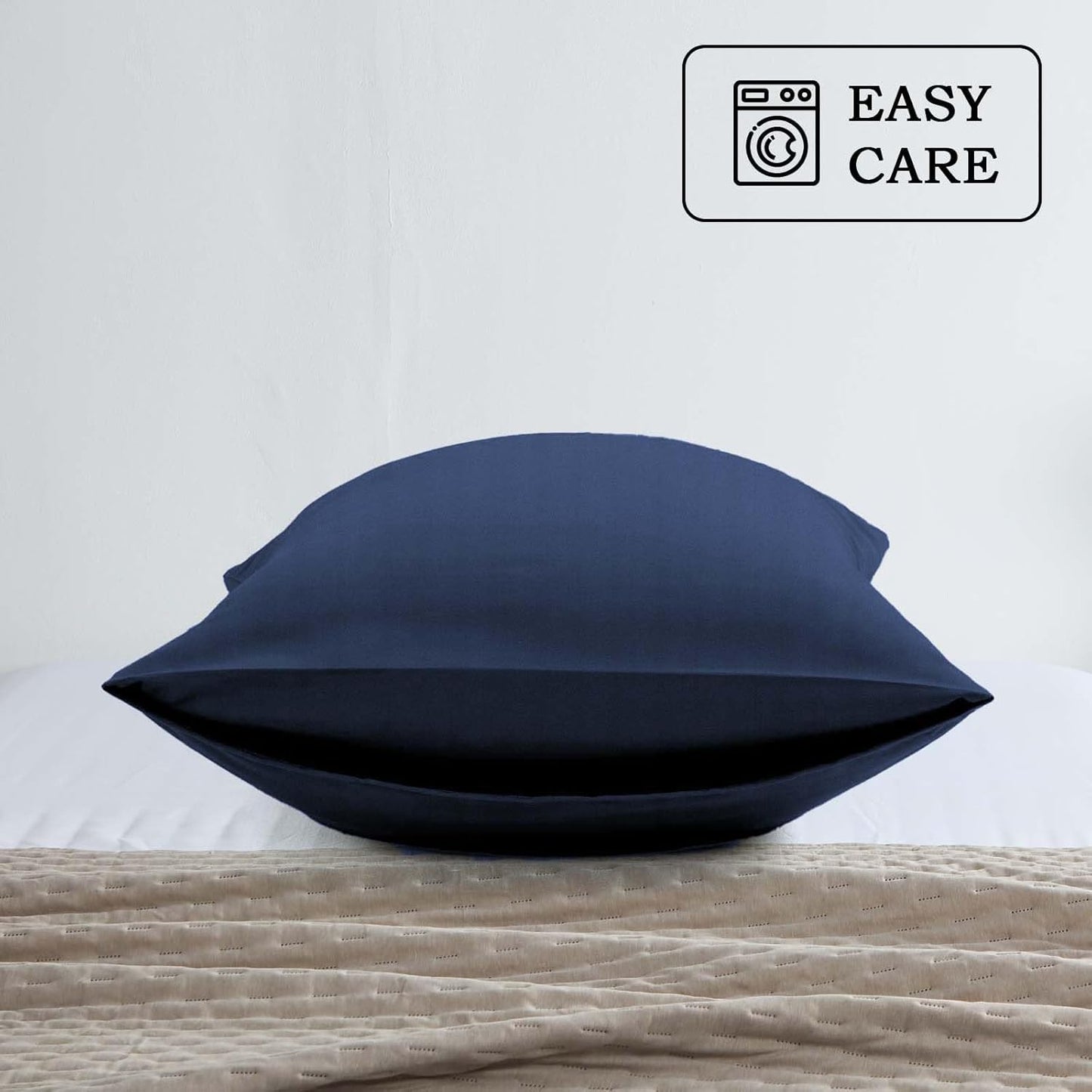 Q&J Fabric Co. Standard Size Pillow Cases - Soft Brushed Microfiber, Wrinkle-Free, Navy Blue (Set of 2, 20x26'')