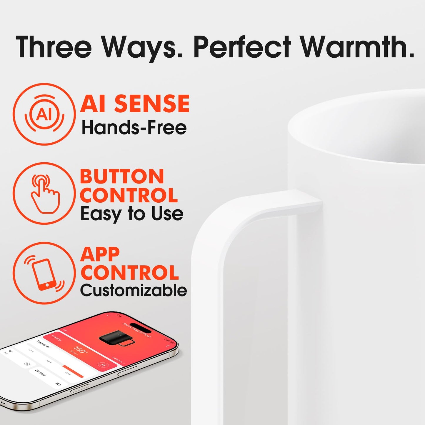VSITOO S3 Ultra 20oz Smart Self Heating Coffee Mug,Heated Coffee Mug With Auto-Sensing AI Heats Drinks To 120-150°F Hands-Free.Perfect for Home/Office,Ideal Gift fo Men/Women，White