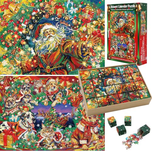 Hipazous 1000-Piece Double-Sided Christmas Advent Puzzle Calendar