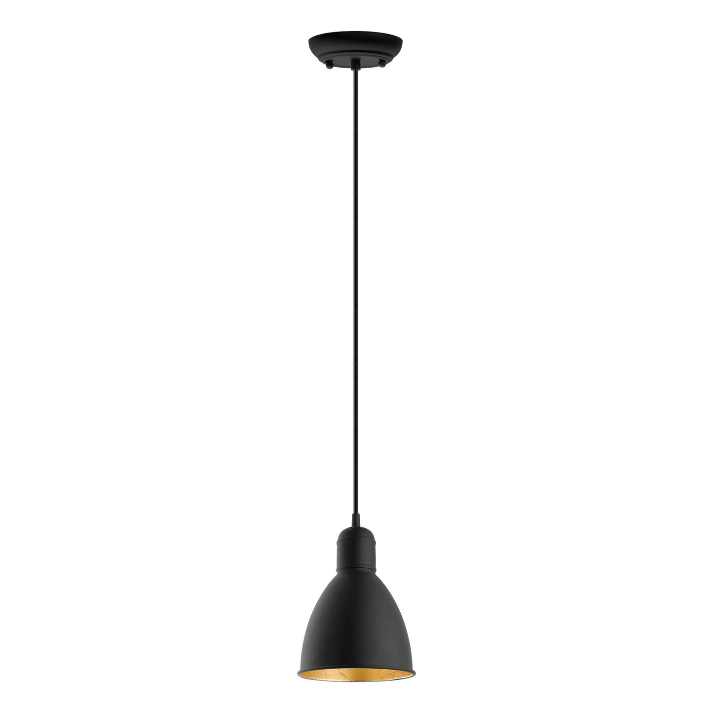 EGLO Priddy 1-Light Mini Pendant Hanging Lighting Fixture with Steel Shade for Kitchen Island, Hallway, and Dining Room, 60W, 82 in, Black and Gold