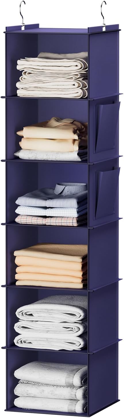 YOUDENOVA Hanging Closet Organizer - 6-Shelf Storage Solution for Efficient Closet Space - Purple