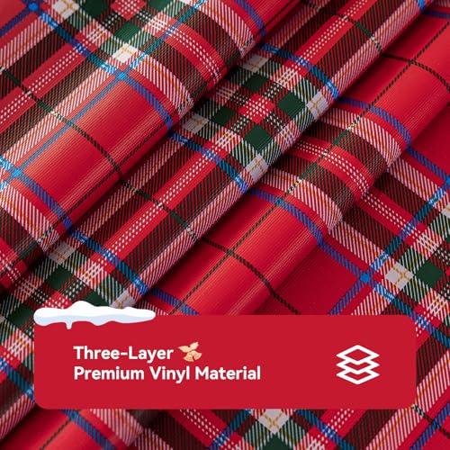 Romanstile Xmas Red Plaid Vinyl Tablecloth 54 x 78 Inches Rectangle - Waterproof Holiday Table Cover