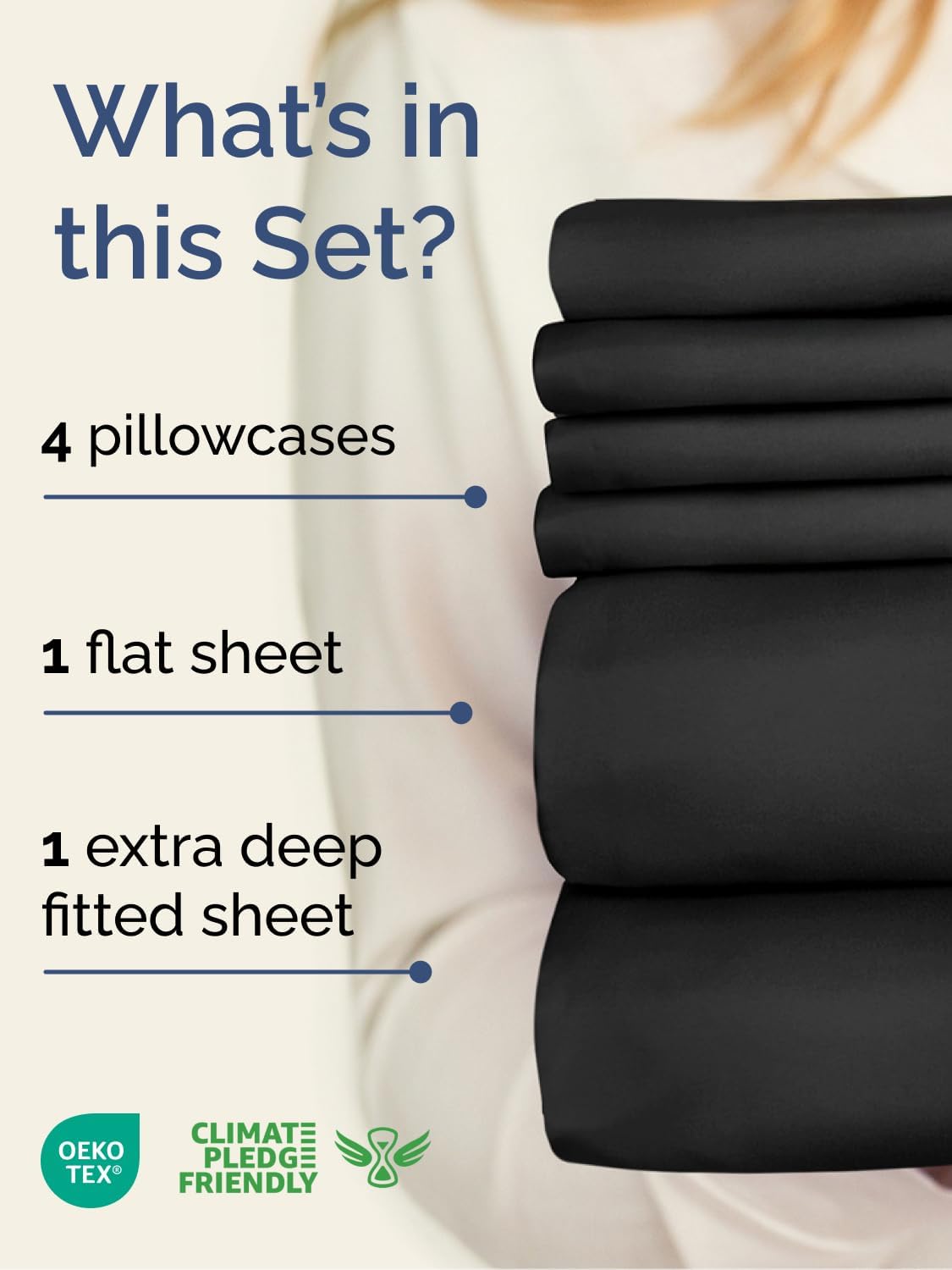 Skiennix Extra Deep Queen Sheet Set - 6 Piece Breathable Cooling Bedding - Soft, Wrinkle-Free Black Sheets
