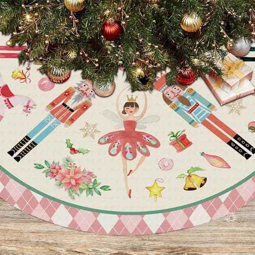 Nutcracker Tree Skirt 36in, Pink Nutcracker Christmas Decor, Nutcracker Tree Ornament Ballet for Christmas Tree, Nutcracker Christmas Decorations for New Year Holiday Party