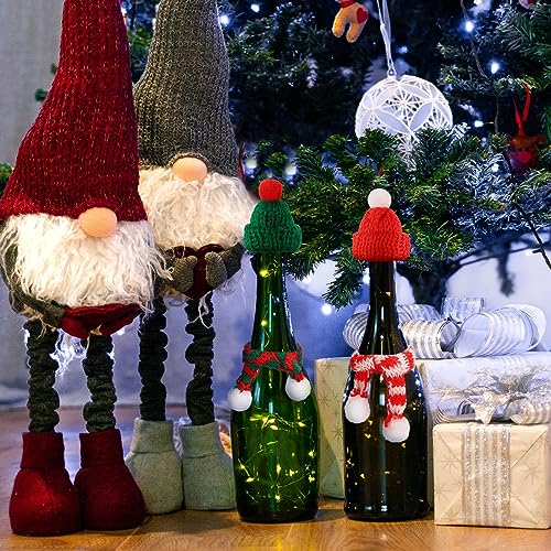 24 Pcs Mini Knit Hat Mini Christmas Scarf Set Tiny Santa Hats for Crafts Small Christmas Tree Ornaments Decorations for DIY Craft Art Snowman Doll (Red)