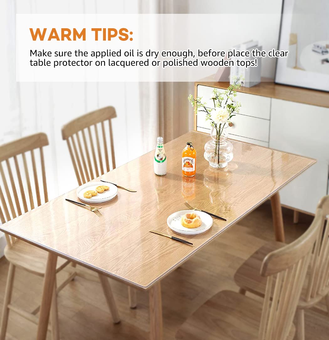 22x48 Inch New Version Clear PVC Table Cover Protector 1.5mm Thick Waterproof Heat Resistant Table Pad for Dining Room Table Plastic Vinyl Desk Pad Mat for Night Stand Dresser End Table Writing Desk