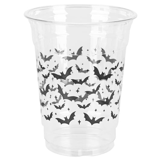 AimFun Halloween Bats Plastic Cups White Black Ghosts Disposable Party Cup Cute Spooky 12oz Clear Cups for Candy Beverage Snacks Birthday Baby Shower Party Supplies (50, Bats)