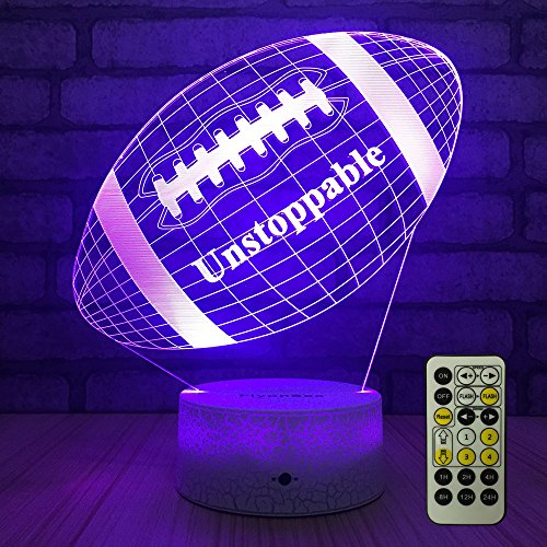 FlyonSea Football lamp, Rugby Ball Bedside Lamp 7 Colors Change + Remote Control with Timer Kids Night Light Optical Illusion Lamps for Kids Lamp As a Gift Ideas for Boys