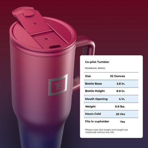 IRON °FLASK Co-Pilot Insulated Mug w/Straw & Flip Cap Lids - Cup Holder Bottle for Hot, Cold Drink - Leak-Proof - Water, Coffee Portable Travel Mug - Dark Rainbow, 32 Oz