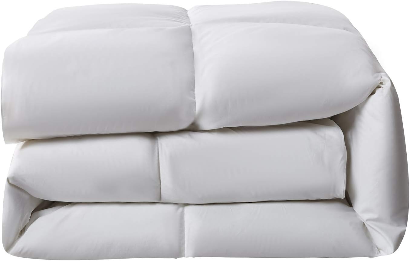 Serta Goose Feather Down Comforter | Queen Size 100% Cotton Duvet Insert - Luxury Hypoallergenic Bedding, 90 x 90 Inch White