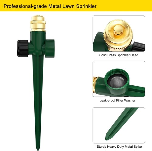 FANHAO 2-Pack Metal Lawn Sprinkler - Automatic 360° Irrigation System for Large Yard Coverage