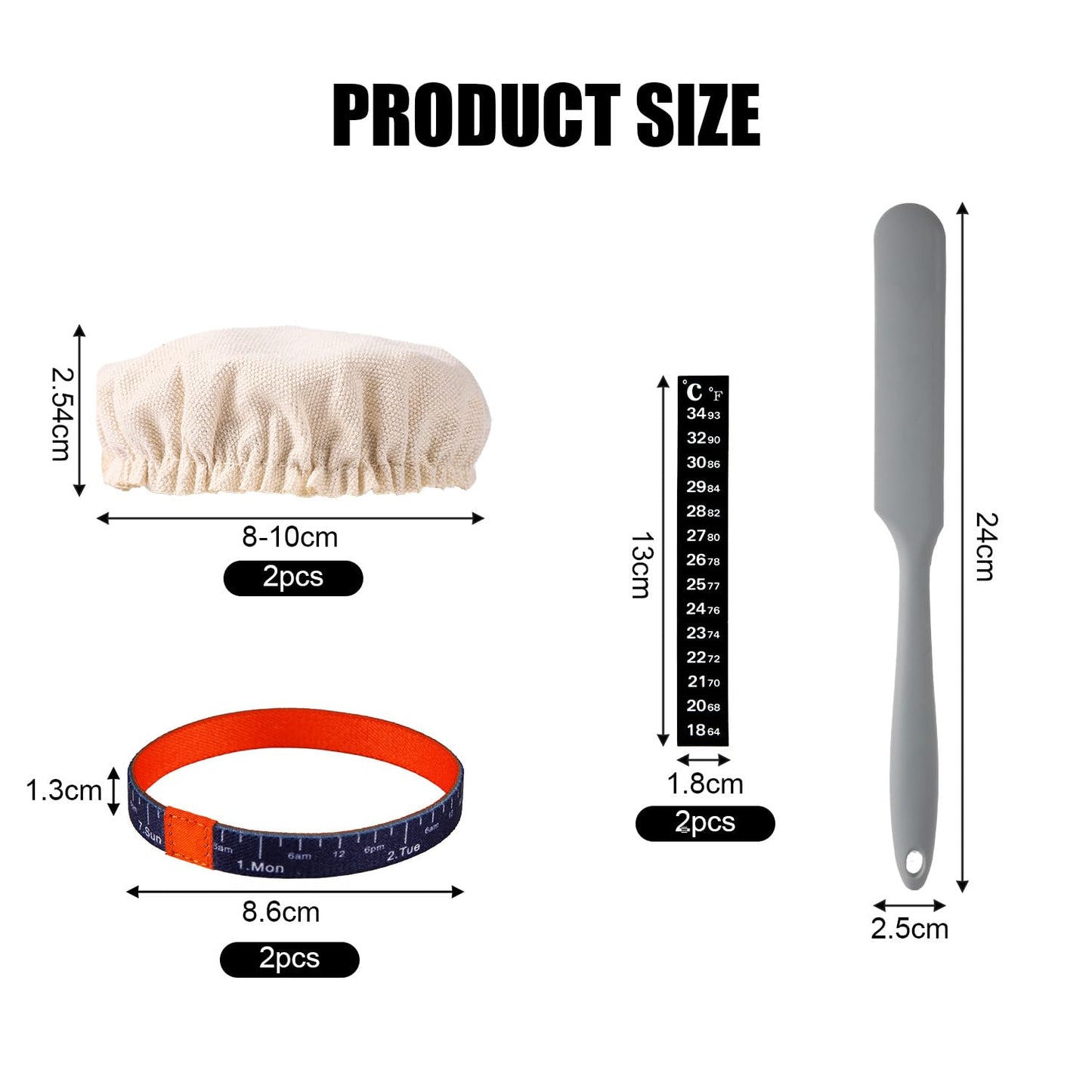 7pcs Replacement Set for Sourdough Starter Jar, Sourdough Starter Kit with Cloth Cap Silicone Spatula Date Band Temperature Paper for Yeast Bread Baking Supplies