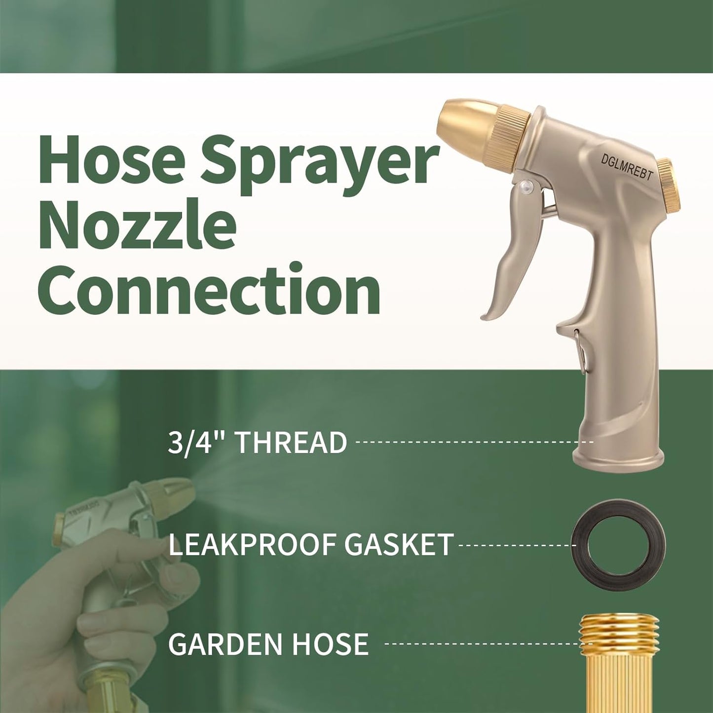 Metal Garden Hose Nozzle - Heavy Duty 4 Spray Patterns with 360° Rotation & Ergonomic Handle