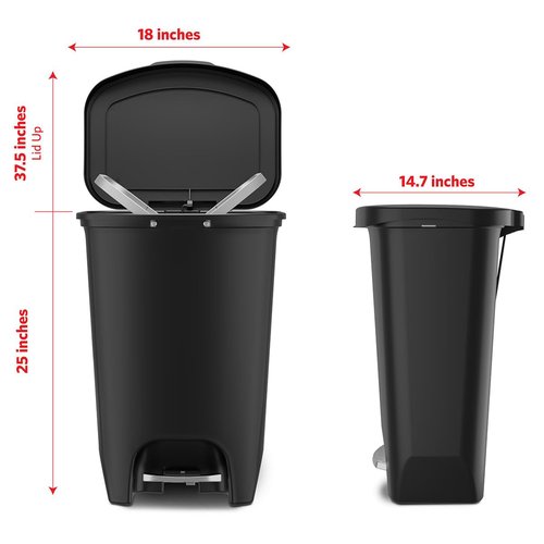 Glad Premium 13 Gallon Trash Can - Plastic Kitchen Waste Bin with Odor Protection of Lid, Stainless Steel Step On Foot Pedal and Garbage Bag Rings, Black