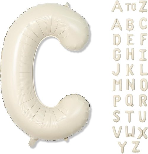 Giant Alphabet C Foil Balloon - 40 Inch Custom Mylar Letter in Nude Cream White | Perfect for Birthday & Baby Shower Decor