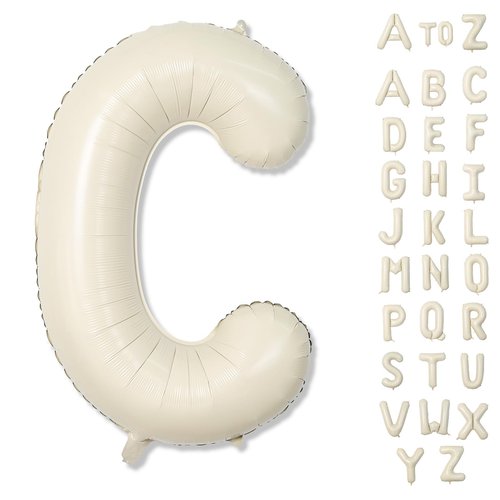 Giant Alphabet C Foil Balloons, Nude Cream White Custom Mylar Letters Balloon Birthday Decor, 40 Inch Helium Self Inflating Beige C Name Balloons Letter for Girls Baby Shower Party Decoration Supplies
