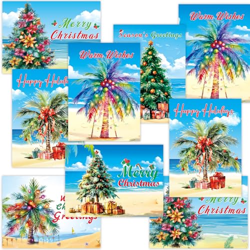 Fancy Land Beach Tree Christmas Cards — 24 Blank Palm Tree Holiday Notes