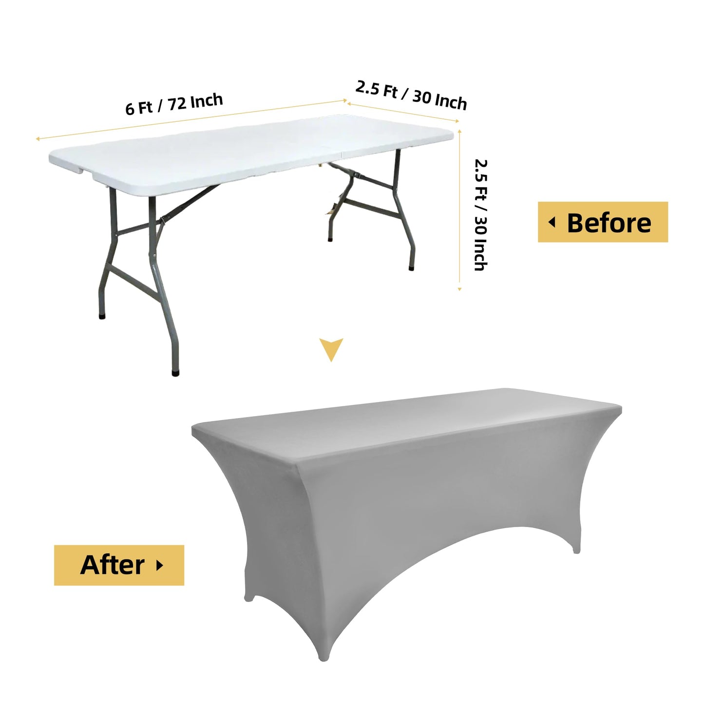 ZarzaaSik 113 6-Pack 6ft Spandex Table Covers for Rectangle Standard Folding Tables - Wrinkle Resistant Stretch Tablecloths - Ultimate Fitted Table Protector for Parties, Banquet, and Wedding