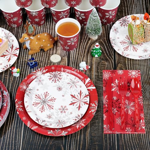 Christmas Holiday Snowflake Paper Plates and Napkins Serve 50,