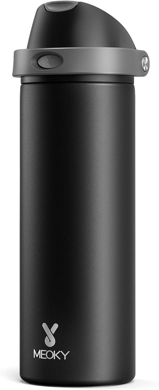 Meoky Stainless Steel Insulated Water Bottle - 24 oz, Leak Proof, 2-in-1 Straw & Spout Lid, BPA-Free