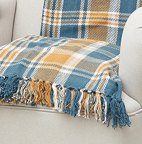 Orange & Blue Plaid Throw Blanket 50x60 in with Fringe – C&F Home