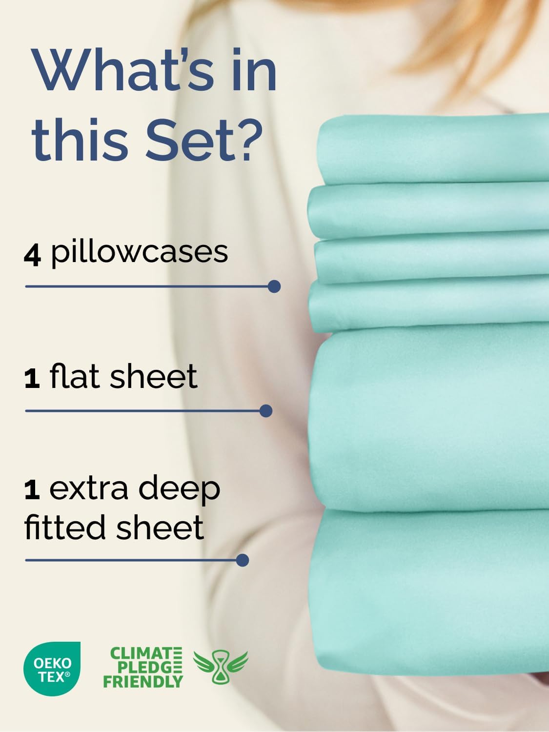 Regine Switzerland Extra Deep Full Sheet Set - 6-Piece Breathable Cooling Bedding - Soft, Wrinkle-Free Spa Blue
