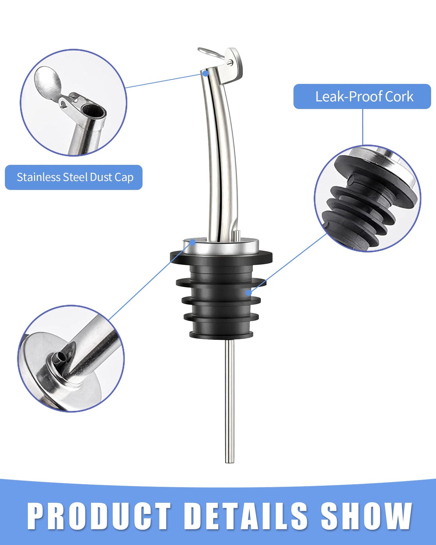 Ziimlpo Liquor Pour Spouts, 12 Pack Classic Bottle Pourers Liquor Pourers with Flip Top, Stainless Steel Pour Spout for Liquor Bottles, for Alcohol, Olive Oil,Bar Bartender Accessories