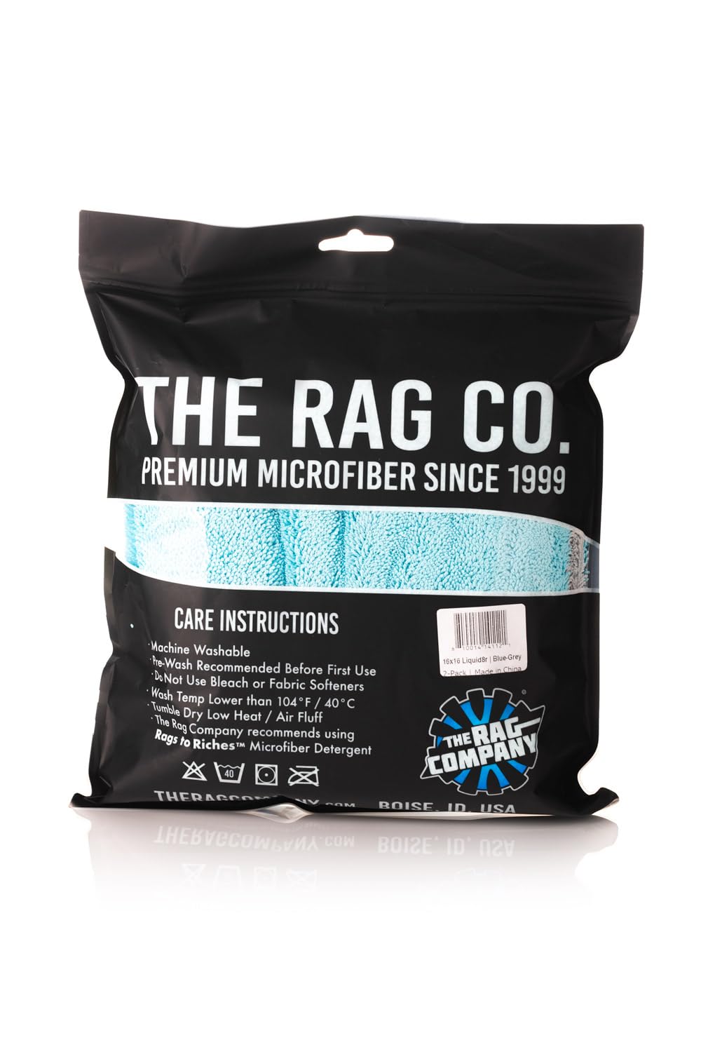 The Rag Company, The Liquid8r, Absorbent 70/30 Blend Microfiber Drying Towel for Cars, Trucks, and SUVs, Safe for Detailing, Scratch-Free, Twist Loop, 1100 GSM, 16x16 Inches, Aqua Blue/Grey, 2-Pack